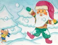 Kabouter Plopes en Piepsie Muis gooien met sneeuwballen